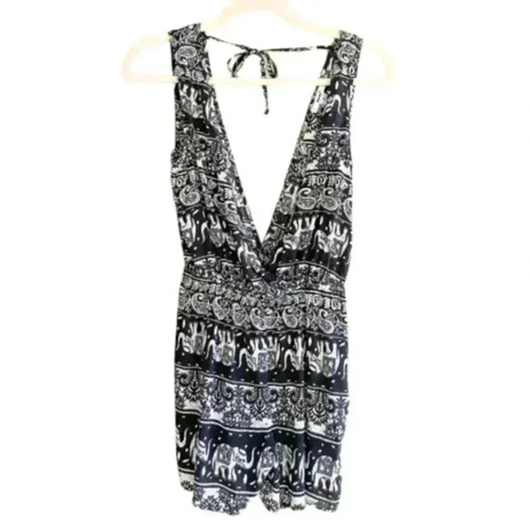 𝅺New Black Boho Elephant & Paisley Print Romper Sm - Picture 3 of 5